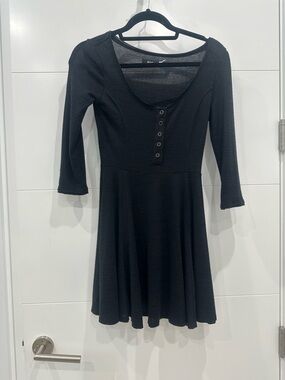 BDG Black Long-Sleeve Scoop Neck Fit-and-Flare Dress